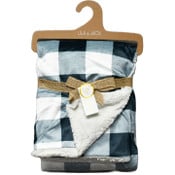 Wholesale - 30x40" Blue/White Gingham Print and Sherpa Backing Mink Throw C/P 48, UPC: 634894062389